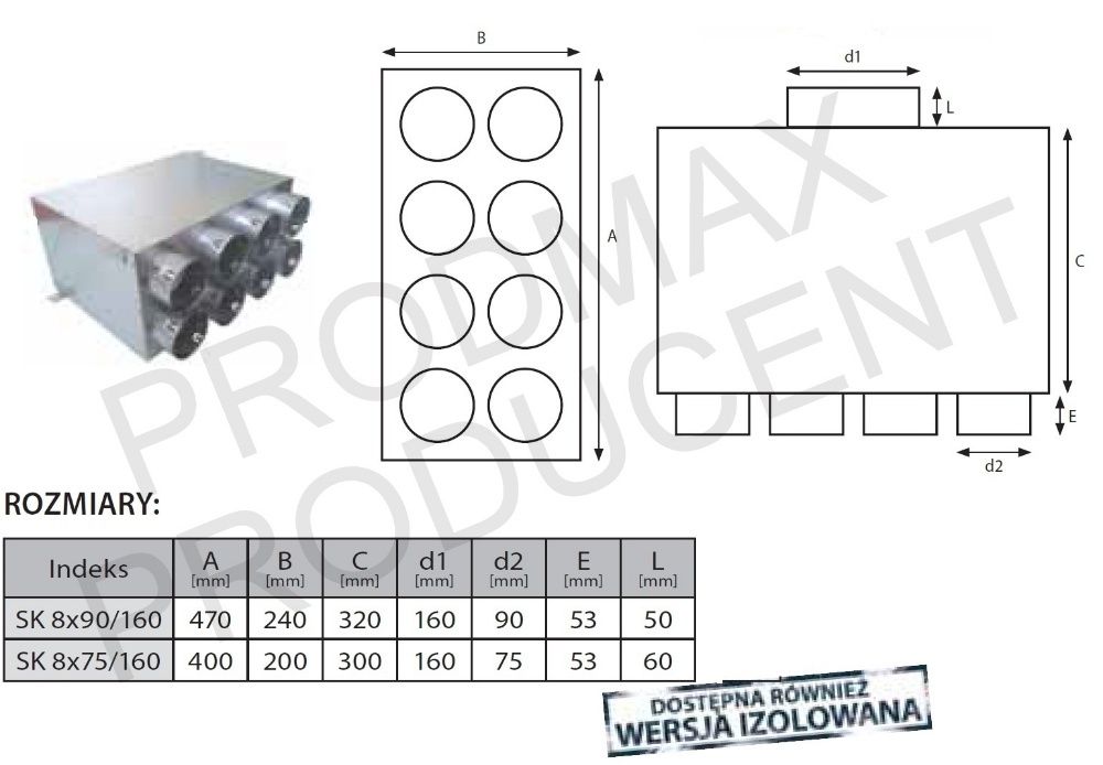 OKAZJA!!! ROZDZIELACZ RUROWY Dwurzędowy 8x75/160 Wentylacja PRODUCENT