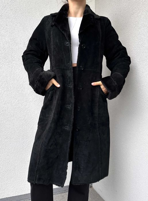 Kożuch skórzany długi czarny avant garde goth damski vintage r. S