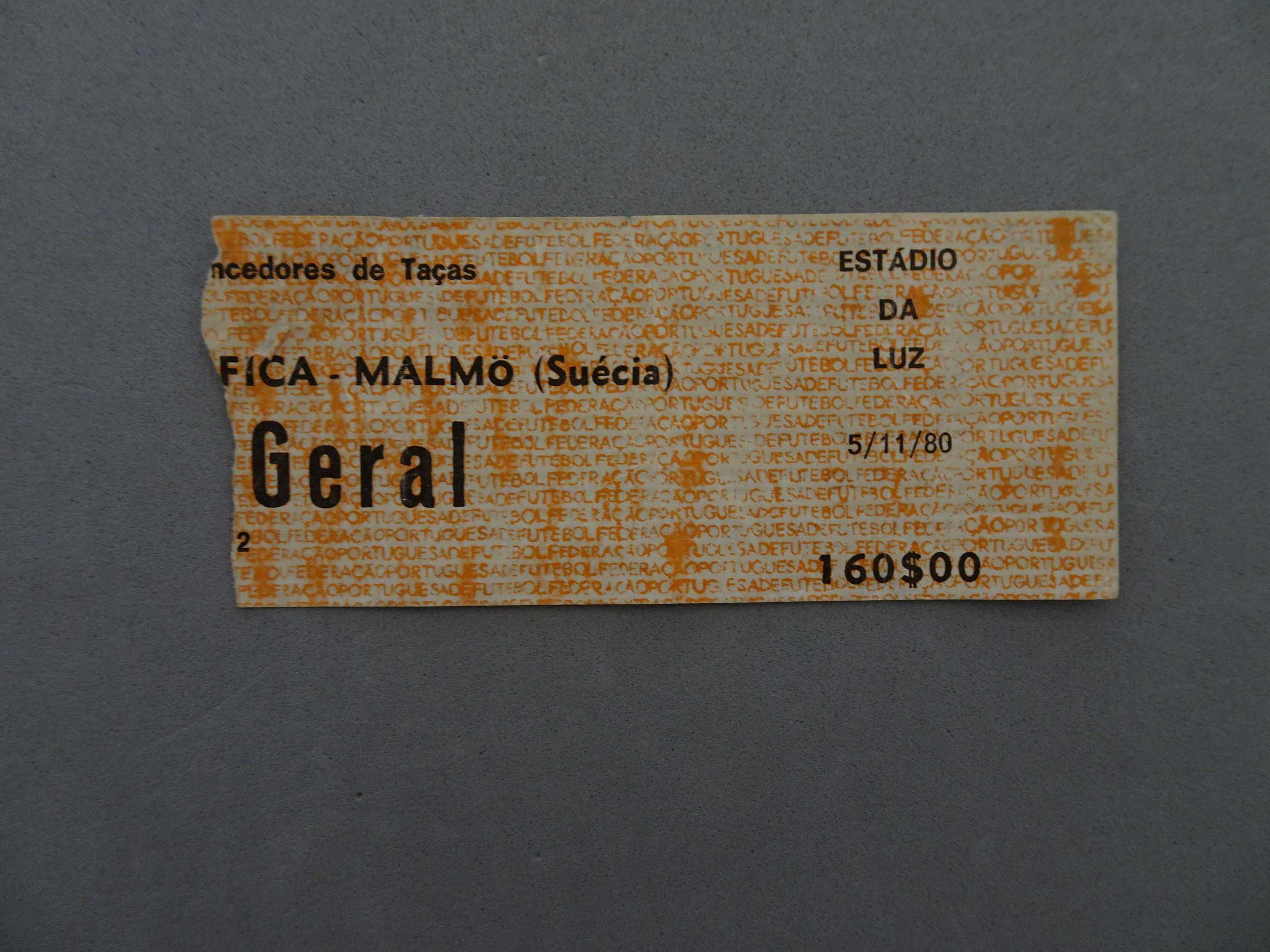 Bilhete futebol Benfica Malmo (Suécia) 5 novembro 1980
