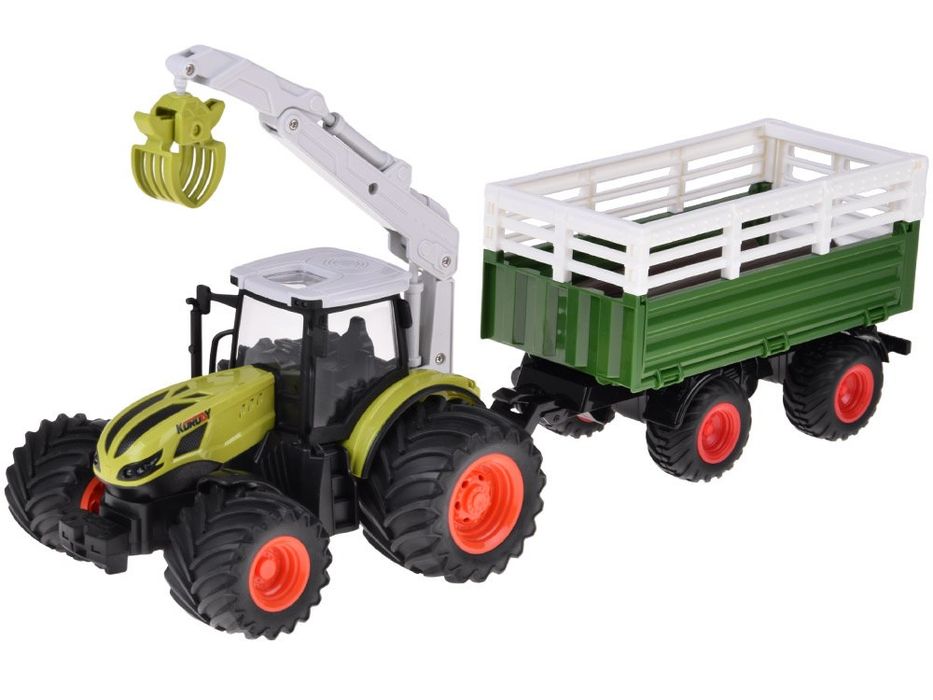 Sterowany Traktor na pilota z przyczepą i chwytakiem bale drewna