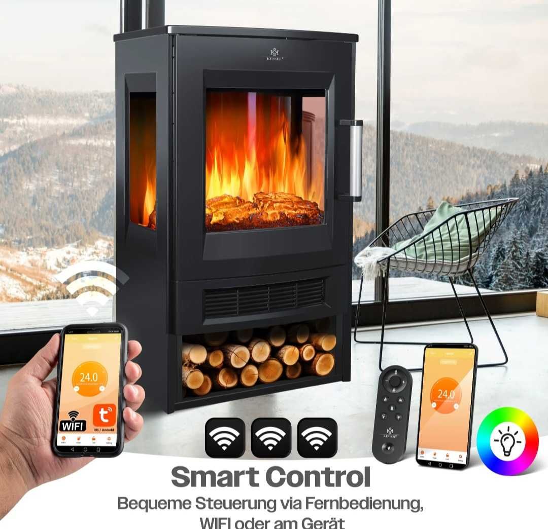 Kominek elektryczny stojący z funkcją smart WiFi KESSER 900/2000 W