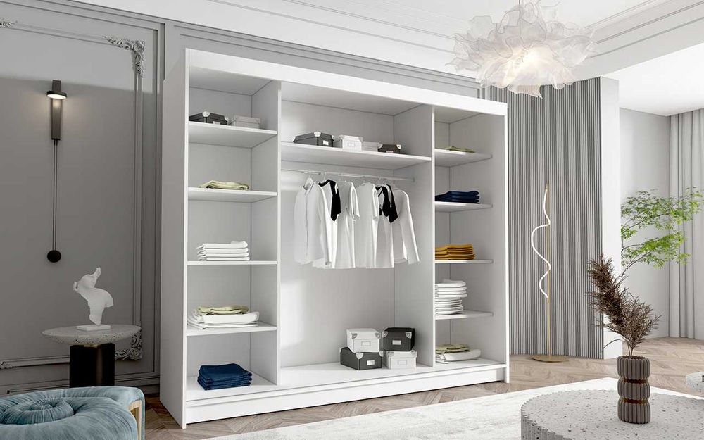 SZAFA przesuwna DASTO VI 250 cm z lustrem półkami GARDEROBA pojemna