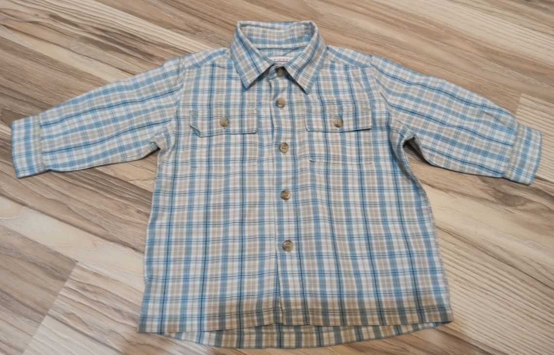 koszula dla chłopca długi rękaw niebieska kratka 3-6 miesięcy 7 kg