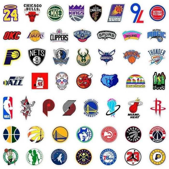 Наклейки стикеры NBA с логотипами команд 50 шт