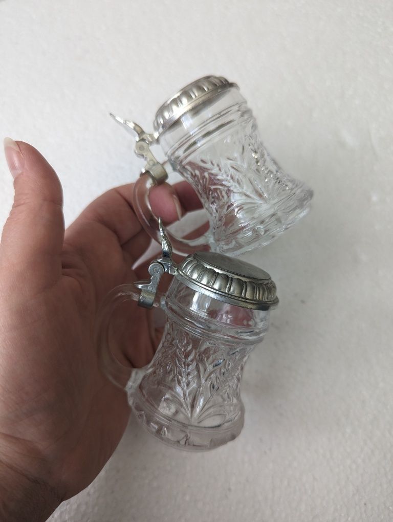 2 szt komplet Mini kufel z cynową pokrywą BMF szklany niemiecki