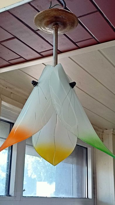 Lampa wisząca lata 50-te wielobarwne szklane klosze liście sprawna