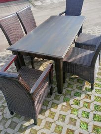 Zestaw krzeseł wiklinowo-drewnianych 6szt.plus stół,wiklina,drewno