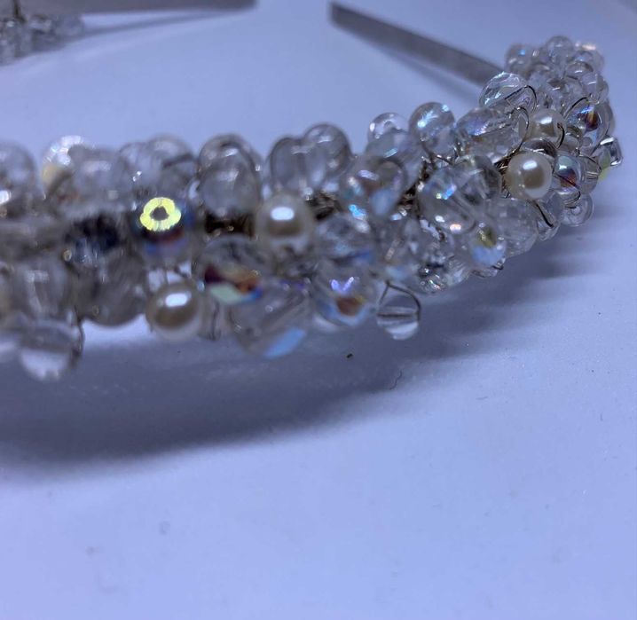 nowa opaska diadem ślubna srebro blask efekt ab nowoczesność glamour