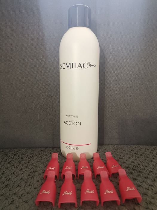 Semilac Aceton 1000ml+ klipsy do usuwania hybryd