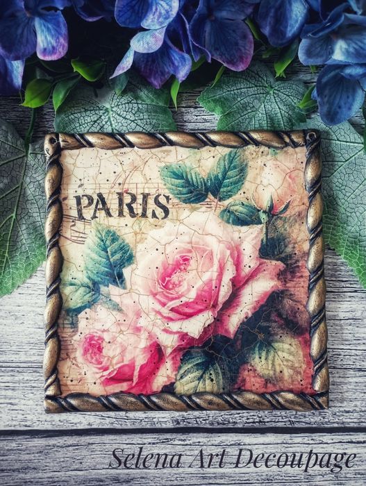 Dekoracja medalion shabby chic Prowansja vintage decoupage kwiaty r