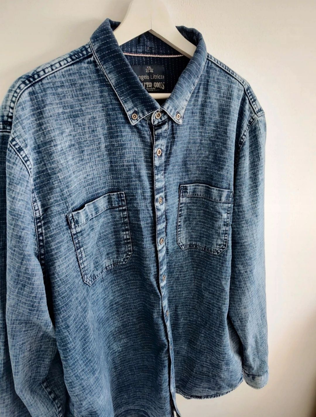 Męska koszula jeansowa marmurek retro vintage XXL oversize luźna