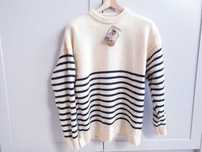 Kremowy sweter w paski wełniany 100% wełna nowy British Wool XL