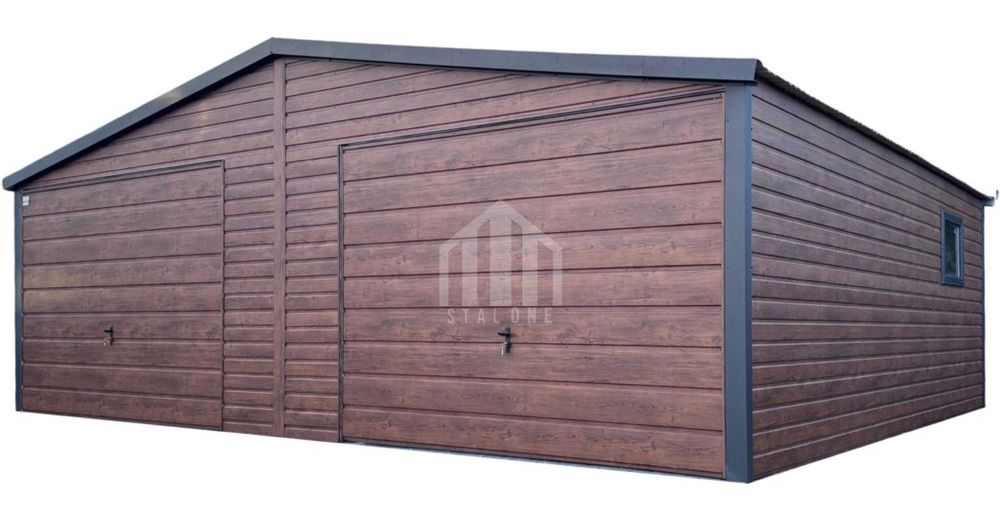 Garaż blaszany 7x5m - 2x brama - drzwi -2x okno - drewnopodobny SO106