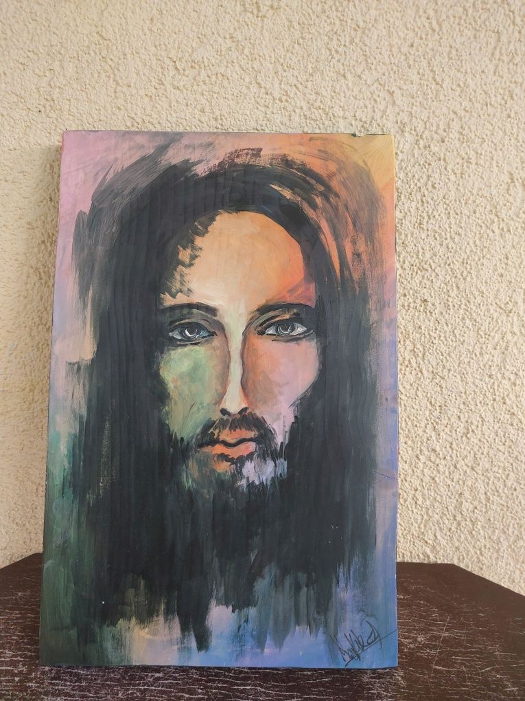 JEZUS na desce malowany