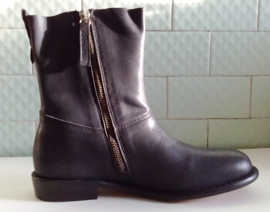 Nº36 Bota Modern Vintage Pele Preta Nova Com Caixa