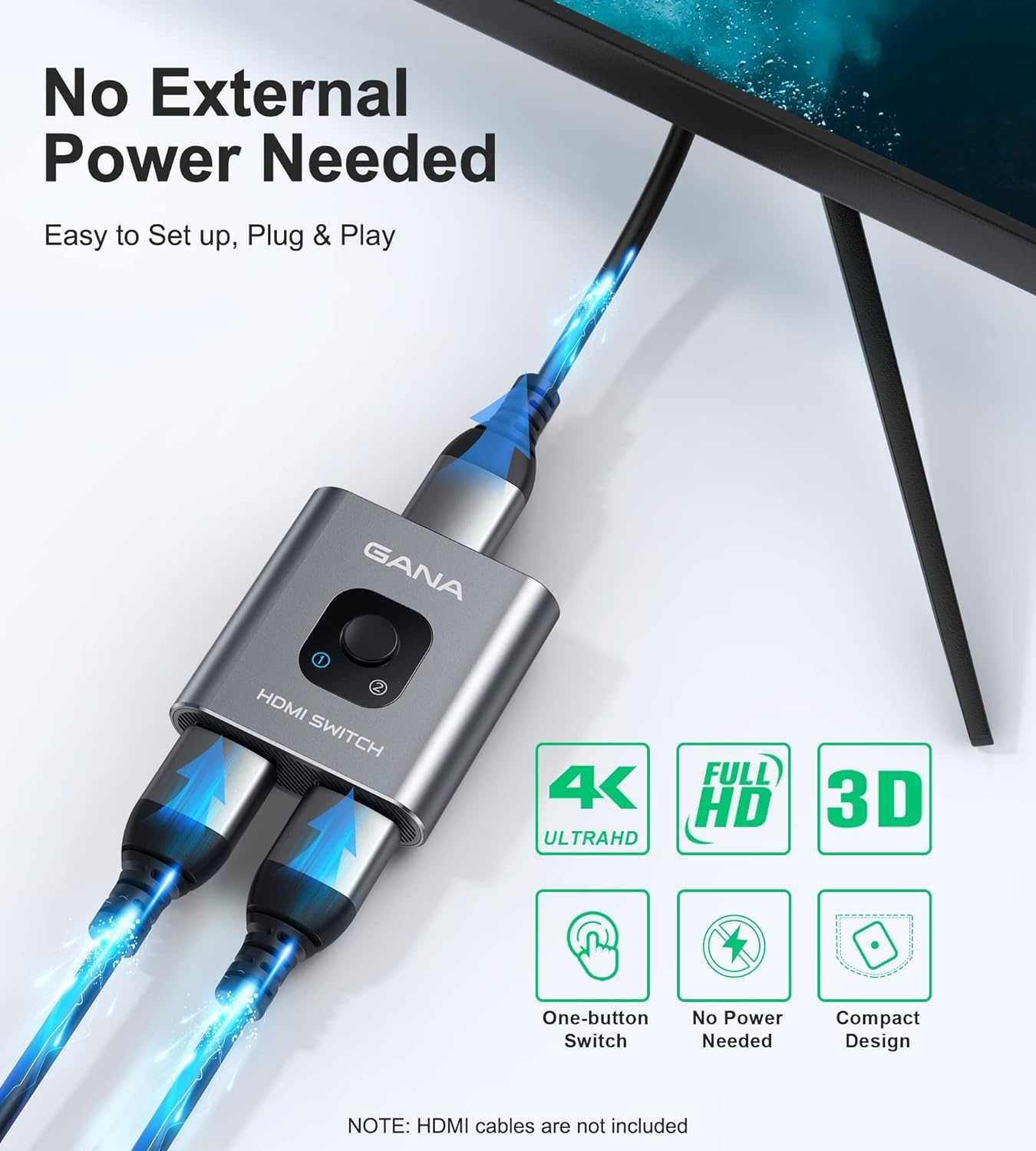 GANA aluminiowy dwukierunkowy przełącznik/rozdzielacz HDMI 4K