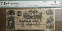 100 Dollar 1841 Obsolete Currency National Canal Bank GDA 64 EPQ
