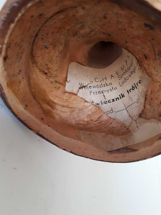 świecznik ceramiczny Iłża Chałupnik Cepelia trójramienny vintage