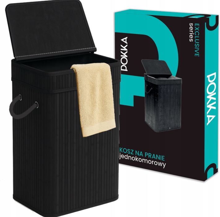 Kosz na pranie bambusowy 72L – składany, wąski, z pokrywą