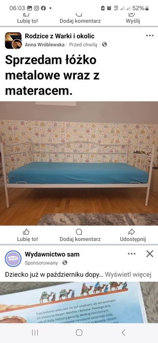 Łóżko metalowe białe wraz z materacem