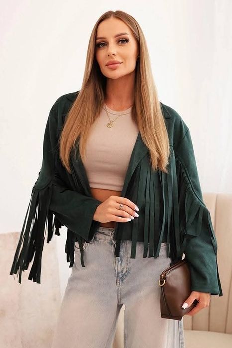 Kurtka damska z zamszu z frędzlami duzo kolorów s m l