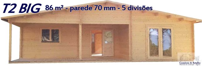 Casa de madeira T2 BIG 45 mm - 86 m² - 5 Divisões - Pre-fabricada