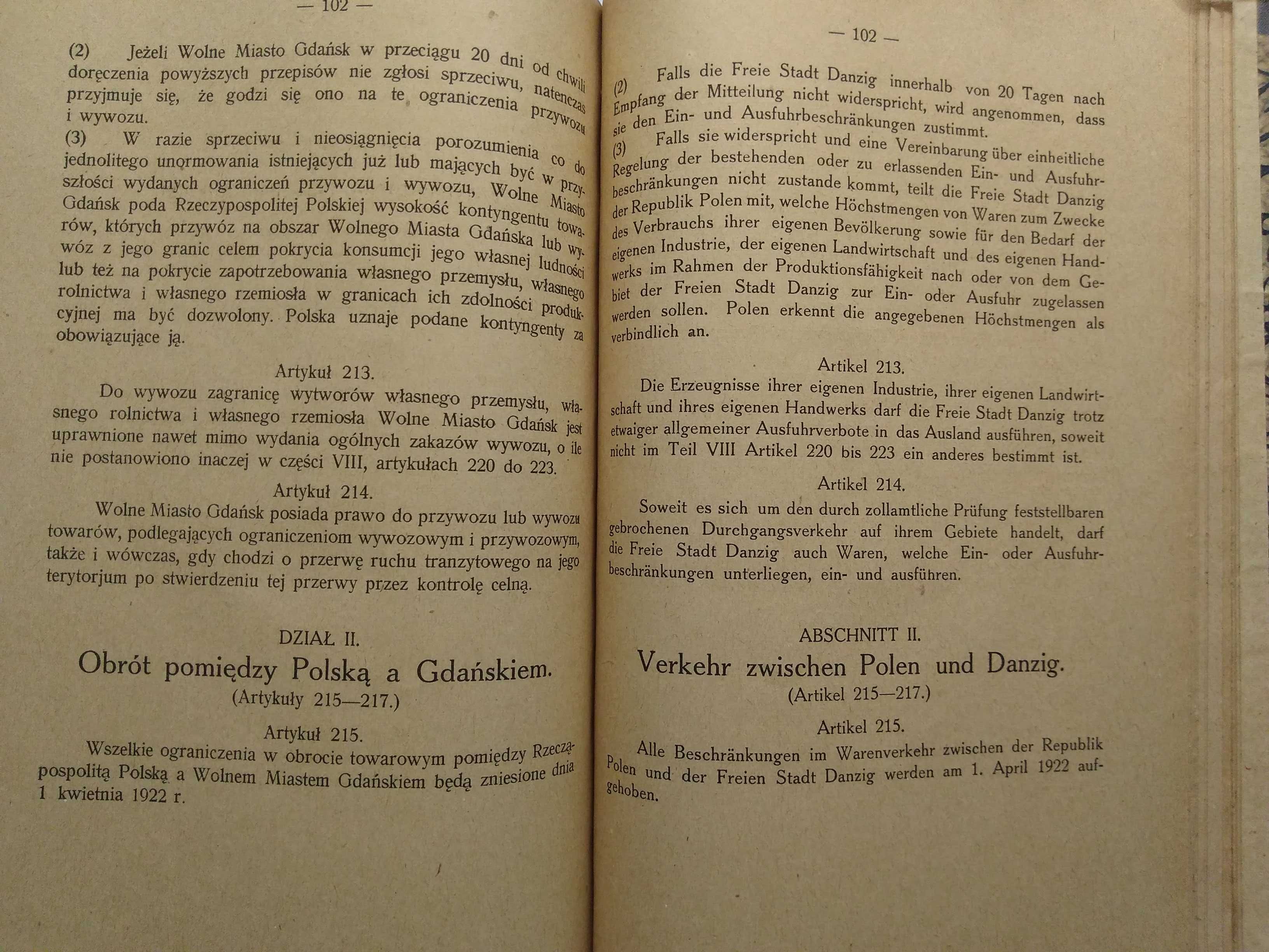 Stara książka Umowa zawarta pomiędzy Polską a Wolnym Miastem Gdańskiem