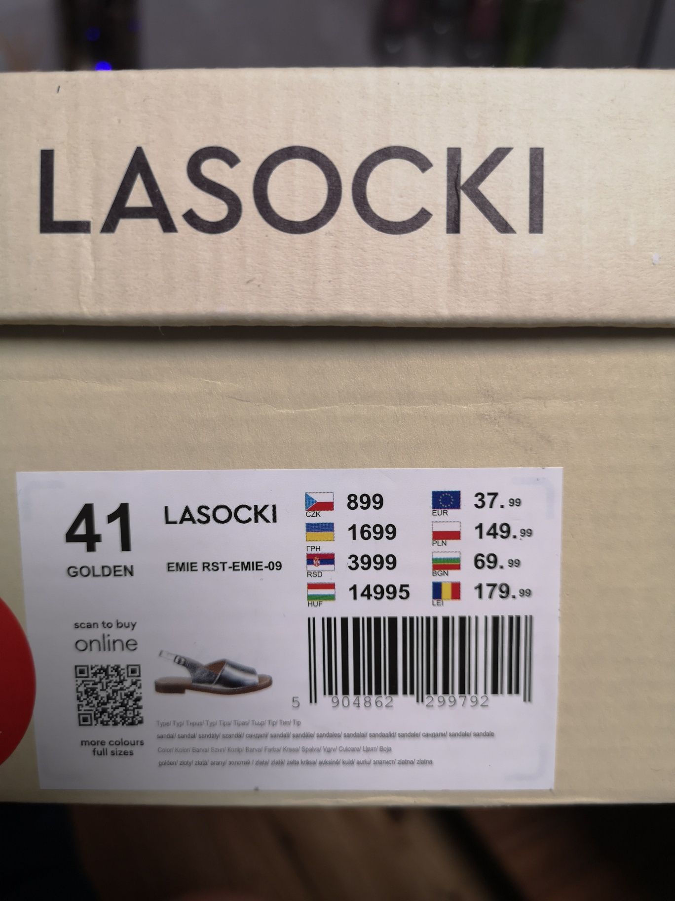 Sandały Lasocki złote skórzane 41
