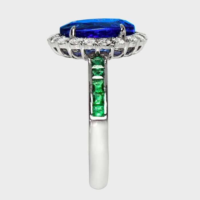 Tanzanit 3,20 ct + Diamenty | 14K Białe złoto Pierścionek zaręczynowy