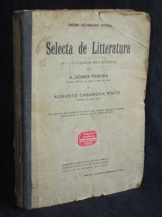 Livro Selecta de Literatura A. Gomes Pereira 1907