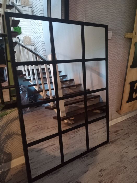 Duże lustro loft industrialne 90x120 metalowa rama okno czarne Boho