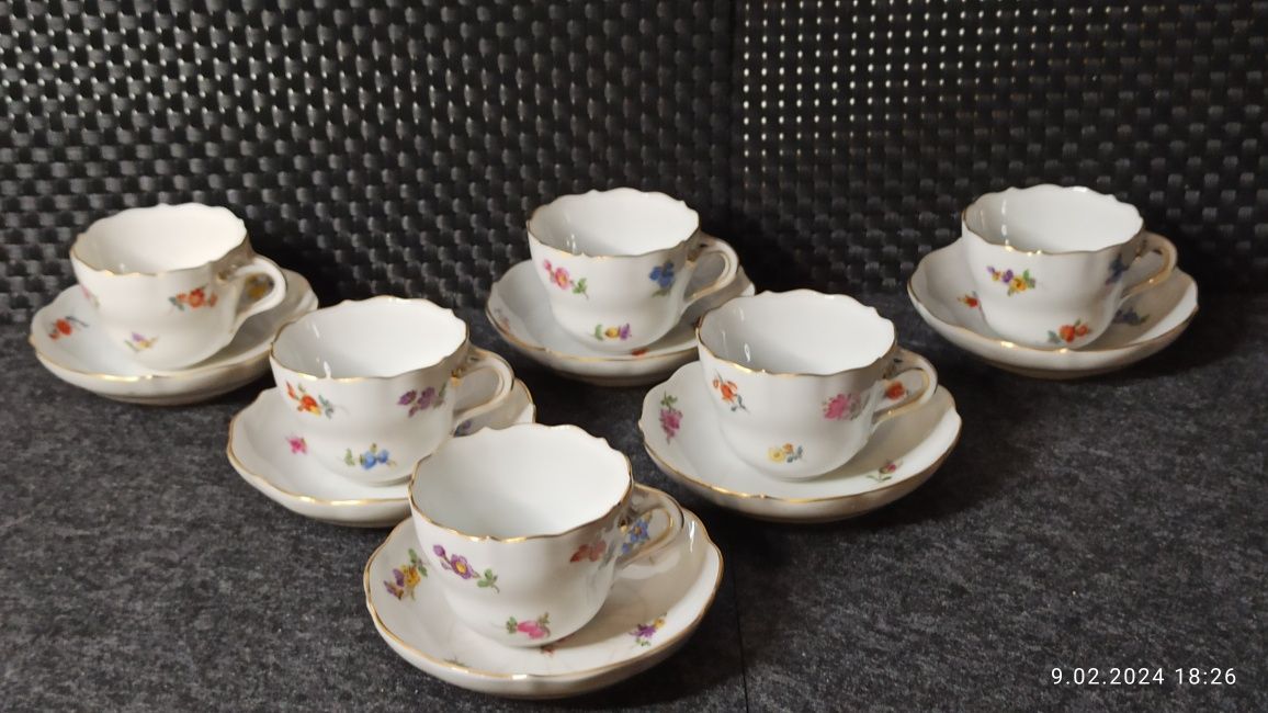 Porcelana MEISSEN Serwis 6 os MOKKA królewska Manufaktura MIŚNIA