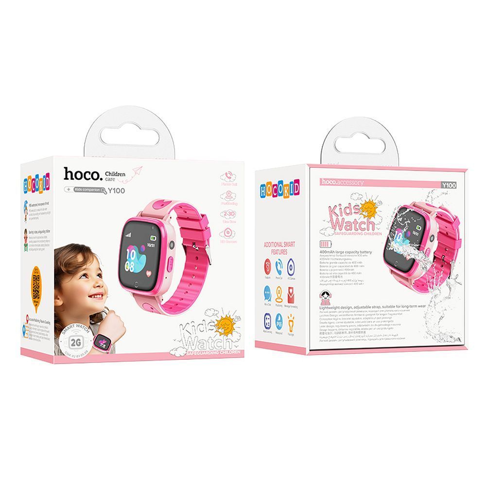 Smartwatch dla dzieci Hoco 1,44" 2G z funkcją rozmowy Y100 różowy