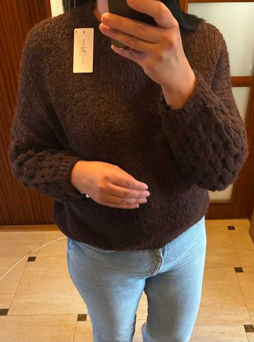 Sweter damski z grubym splotem gorzka czekolada made in Italy