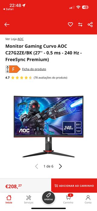 Monitor AOC C27G2ZE/BK 27’’ Curvo