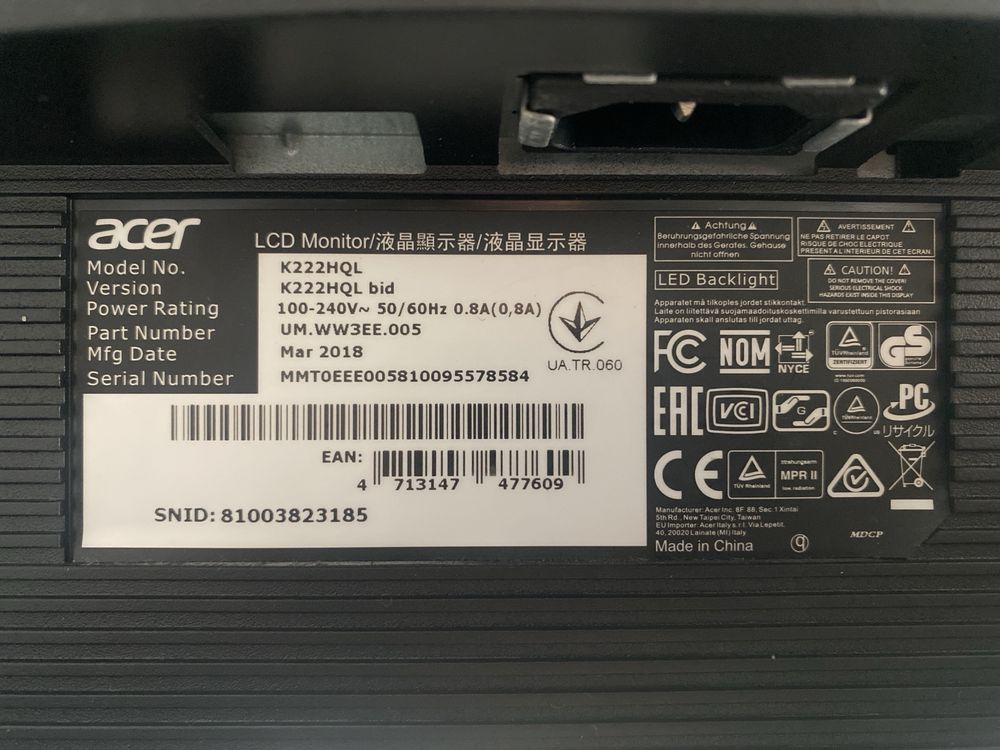 Monitor acer sprawny z wadą