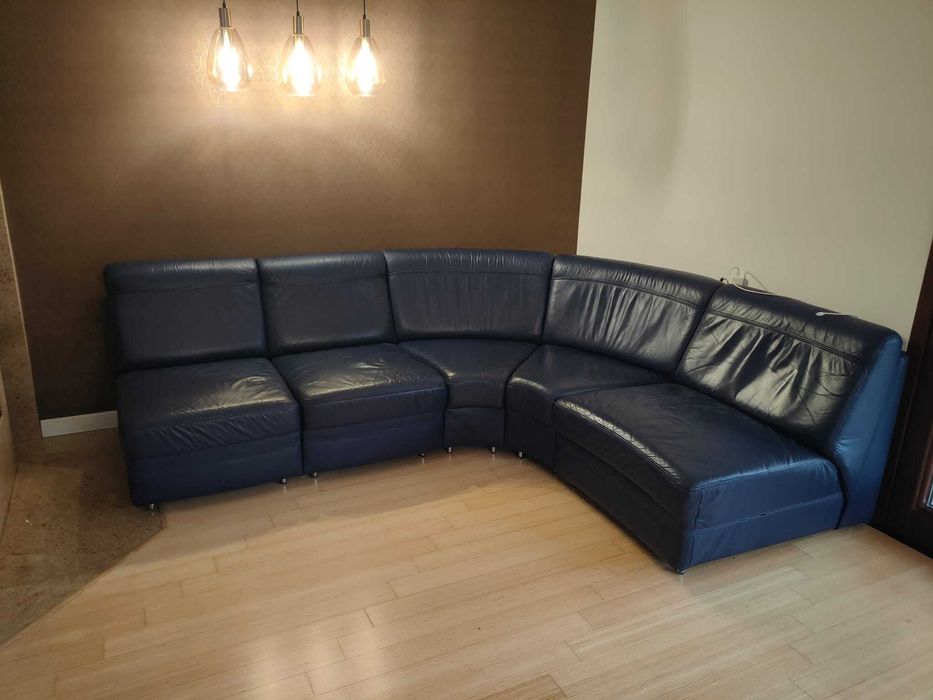 ETAP sofa narożnik skóra granatowy; 250 cm x 205 cm (wys. ok. 78 cm)