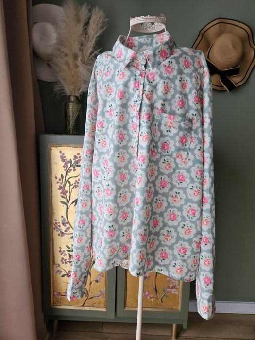 Oversize Koszula damska plus size XXL Mięta Kwiaty Róże Romantyczna Dł