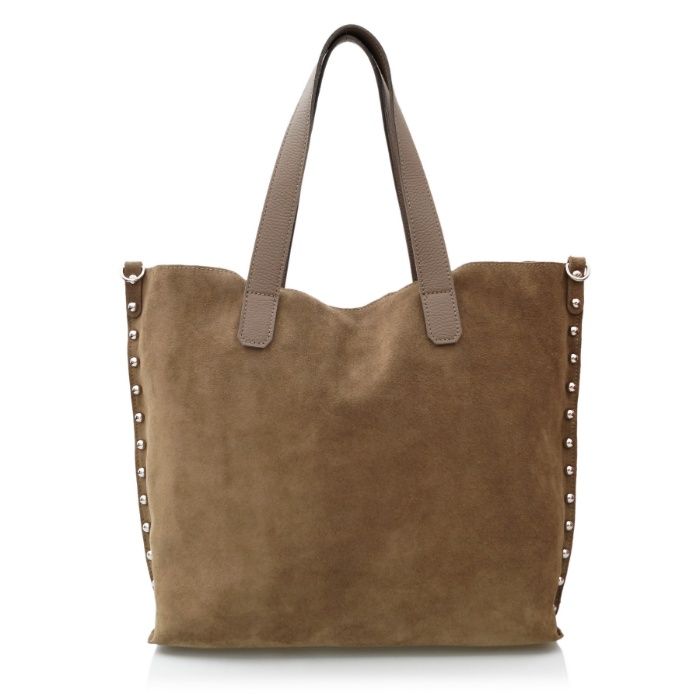 VERA PELLE torebka damska zamszowa shopper z ćwiekami V407 taupe