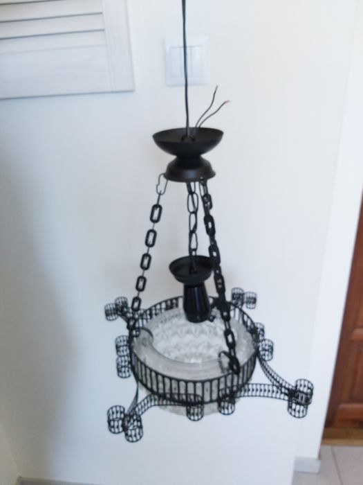 Lampa żyrandol  kryształ loft PRL stalowa czarna SUPER