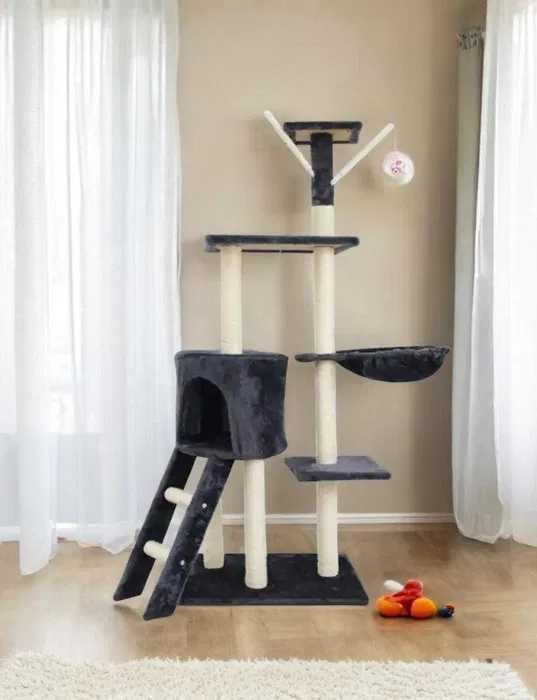 Drapak dla kota 138 cm wieża z domkiem, drabinka legowisko 5 poziomów