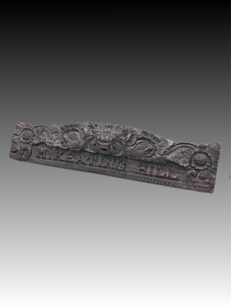 Tabliczka identyfikator stary drewniany rzeźbiony mahoń B19053