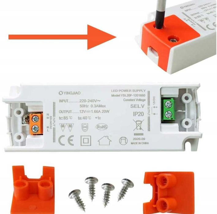 Zasilacz transformator LED dla 12V AC/DC 1,66A 20W do żarówek taśm