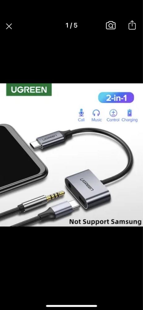 Адаптер для наушников UGREEN 2 в 1 с USB С