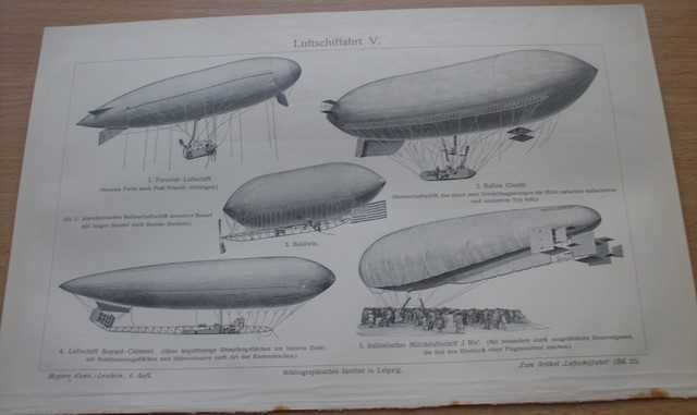 Balony, Sterowce, Samoloty  oryginalne XIX w. grafiki