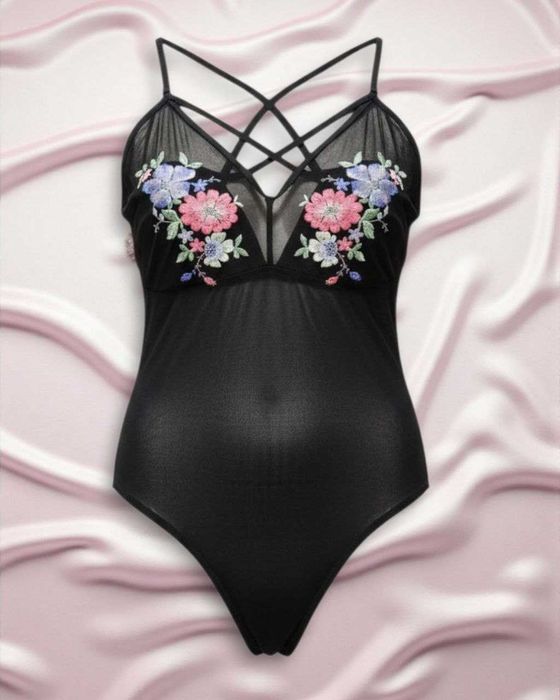 Комбидресс боди прозрачный черный с вышивкой Secret Possessions