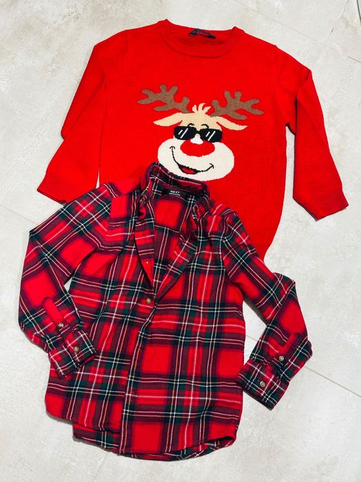 Дитячий новорічний костюм для хлопчика -червона сорочка и светр 6-7р