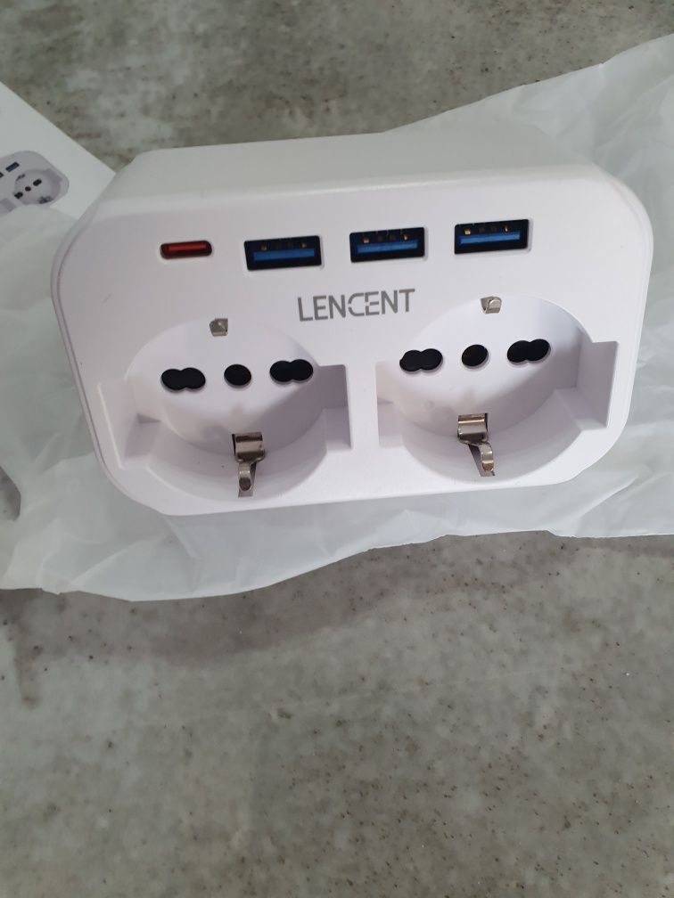 LENCENT Wtyczka UE Podróży, Włoski Gniazdo z 2 gniazdami i 3 USB i 1 U