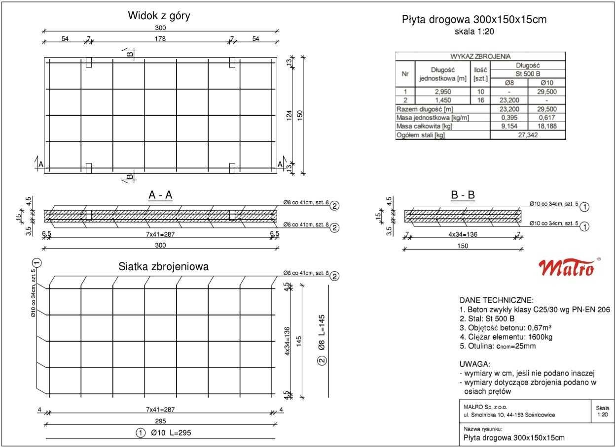 Płyta drogowa płyty drogowe 300x150x15cm prefabrykat drogi Gliwice
