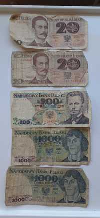 Banknoty PRL 20zł, 200zł, 1000zł 5 sztuk 1982/1988